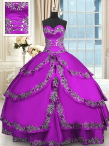 Purple Ball Gowns Beading and Embroidery and Ruffled Layers Quinceanera Dress Lace Up Taffeta Sleeveless Floor Length