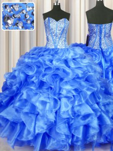 Organza Sleeveless Floor Length 15th Birthday Dress and Beading and Ruffles