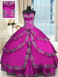 Elegant Floor Length Lace Up Quinceanera Dresses Fuchsia for Military Ball and Sweet 16 and Quinceanera with Beading and Embroidery
