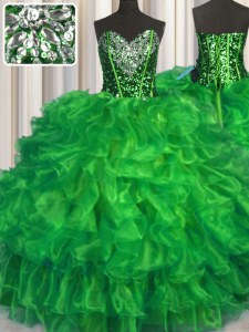 Fabulous Ball Gowns Organza Sweetheart Sleeveless Beading and Ruffles Floor Length Lace Up Quinceanera Gowns