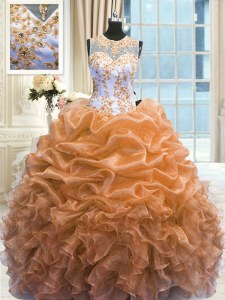 Cute Scoop Orange Sleeveless Beading and Ruffles Floor Length Quinceanera Gown