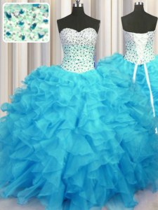 Floor Length Baby Blue Quinceanera Dresses Sweetheart Sleeveless Lace Up