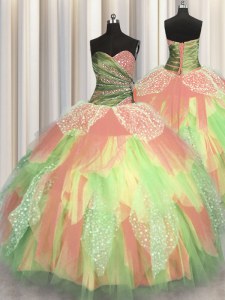 Hot Selling Multi-color Sweet 16 Quinceanera Dress Military Ball and Sweet 16 and Quinceanera and For with Beading and Ruching Sweetheart Sleeveless Lace Up