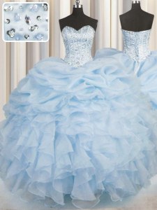 Sweetheart Sleeveless Organza 15 Quinceanera Dress Beading and Ruffles Lace Up
