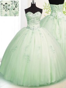 Glorious Apple Green Sweetheart Neckline Beading and Appliques Quinceanera Gowns Sleeveless Lace Up