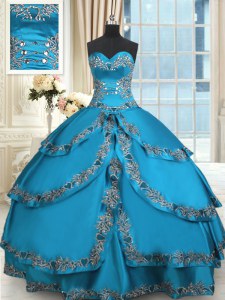 Blue Lace Up 15th Birthday Dress Beading and Embroidery and Ruffled Layers Sleeveless Floor Length