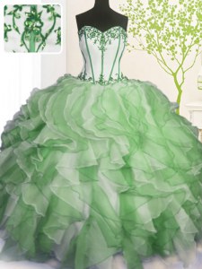 Custom Designed Green Sweetheart Lace Up Beading and Ruffles Sweet 16 Dresses Sleeveless