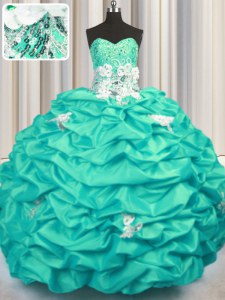 Sweetheart Sleeveless Taffeta 15 Quinceanera Dress Appliques and Sequins and Pick Ups Brush Train Lace Up