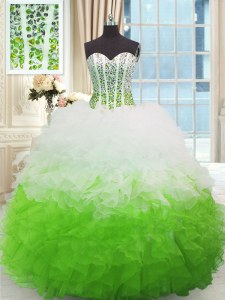 Sleeveless Organza High Low Lace Up Quinceanera Gown in Multi-color with Beading and Ruffles
