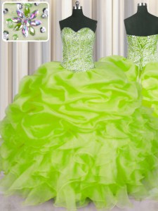 Dramatic Sleeveless Lace Up Floor Length Beading and Ruffles and Pick Ups Quince Ball Gowns