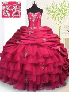 Adorable Rose Pink Lace Up Strapless Beading and Appliques and Ruffled Layers and Pick Ups Vestidos de Quinceanera Organza and Taffeta Sleeveless Brush Train