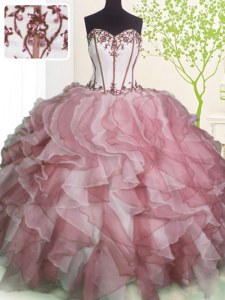 Sweetheart Sleeveless Organza Quinceanera Gowns Ruffles Lace Up