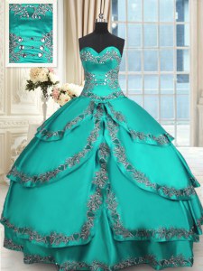 Taffeta Sleeveless Floor Length Quinceanera Gown and Beading and Embroidery and Ruffled Layers