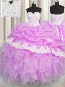 Lilac Sleeveless Beading and Appliques and Ruffles and Pick Ups Floor Length Quinceanera Gown