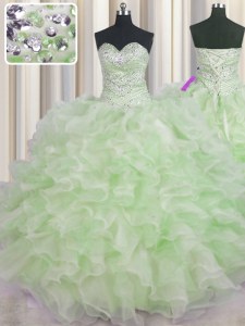 Custom Made Green Sweetheart Neckline Beading and Ruffles Sweet 16 Quinceanera Dress Sleeveless Lace Up
