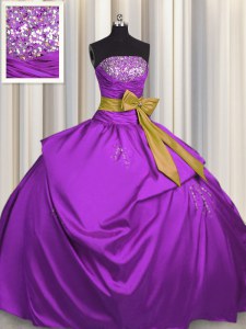 Purple Sleeveless Beading and Bowknot Floor Length Sweet 16 Quinceanera Dress