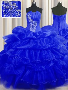 Royal Blue Lace Up Sweet 16 Dresses Beading and Ruffles and Pick Ups Sleeveless Floor Length