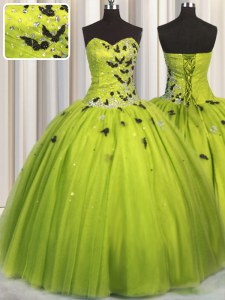 Most Popular Sweetheart Sleeveless Tulle Sweet 16 Dresses Beading and Appliques Lace Up