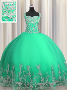 Beautiful Sleeveless Lace Up Floor Length Beading and Appliques Sweet 16 Dresses