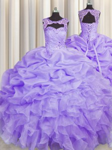 Great Lavender Sweet 16 Quinceanera Dress Military Ball and Sweet 16 and Quinceanera and For with Beading and Pick Ups Scoop Sleeveless Lace Up