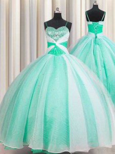 Cheap Floor Length Apple Green Sweet 16 Dress Spaghetti Straps Sleeveless Lace Up