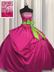 Bowknot Floor Length Ball Gowns Sleeveless Fuchsia Quince Ball Gowns Lace Up