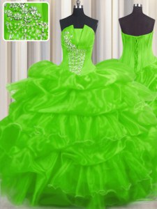 Floor Length Lace Up Quinceanera Dresses for Military Ball and Sweet 16 and Quinceanera with Beading and Ruffled Layers and Pick Ups