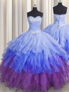 Multi-color Sleeveless Floor Length Beading and Ruffles and Ruffled Layers and Sequins Zipper Quinceanera Gowns