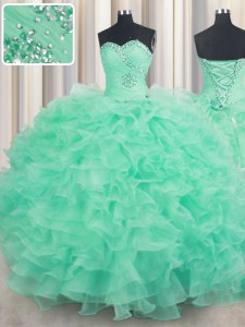 Sweetheart Sleeveless Organza Sweet 16 Dresses Beading and Ruffles Lace Up