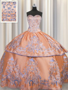 Orange Ball Gowns Beading and Embroidery Quinceanera Dresses Lace Up Taffeta Sleeveless Floor Length
