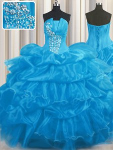 Inexpensive Sleeveless Lace Up Floor Length Beading and Ruffles and Pick Ups Quinceanera Dress