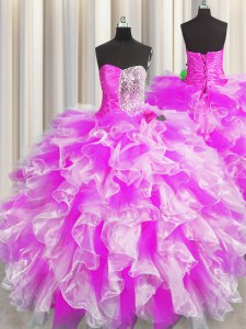 Fantastic Sleeveless Beading and Ruffles and Ruching Lace Up Quinceanera Gown