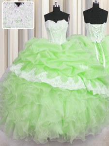 Pretty Sweetheart Sleeveless Organza 15th Birthday Dress Beading and Ruffles and Pick Ups Lace Up