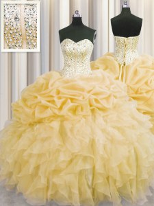Visible Boning Floor Length Ball Gowns Sleeveless Gold Sweet 16 Dresses Lace Up