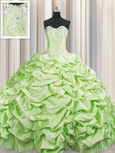 Cheap Pick Ups Brush Train Yellow Green Sleeveless Taffeta Sweep Train Lace Up Quinceanera Dresses for Military Ball and Sweet 16 and Quinceanera