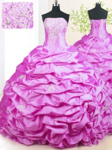 Inexpensive Lilac Taffeta Lace Up Quinceanera Gown Sleeveless With Train Sweep Train Beading and Pick Ups
