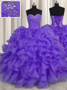 Lavender Sweetheart Lace Up Beading and Ruffles 15 Quinceanera Dress Sleeveless