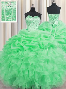 Visible Boning Beading and Ruffles and Pick Ups Sweet 16 Quinceanera Dress Lace Up Sleeveless Floor Length
