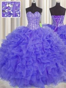 Visible Boning Floor Length Purple Quinceanera Dresses Sweetheart Sleeveless Lace Up