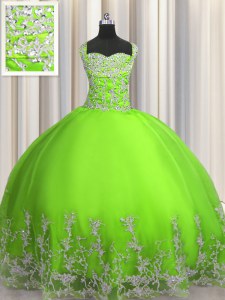 Ideal Floor Length Quinceanera Gown Straps Sleeveless Lace Up