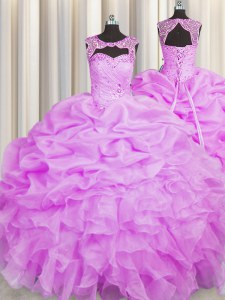 Scoop Sleeveless Lace Up Floor Length Beading and Pick Ups 15 Quinceanera Dress