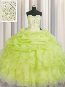 Yellow Green Organza Lace Up Sweet 16 Quinceanera Dress Sleeveless Floor Length Beading and Ruffles