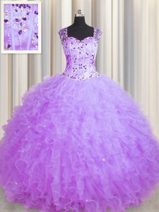 Fantastic See Through Zipper Up Purple Sleeveless Tulle Zipper Sweet 16 Dress for Military Ball and Sweet 16 and Quinceanera