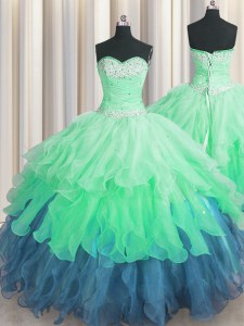 Multi-color Ball Gowns Beading and Ruffles and Ruffled Layers and Sequins Sweet 16 Quinceanera Dress Lace Up Organza Sleeveless Floor Length