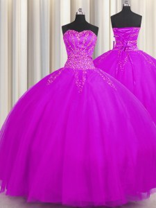 Exquisite Really Puffy Purple Tulle Lace Up Sweetheart Sleeveless Floor Length Quinceanera Gowns Beading