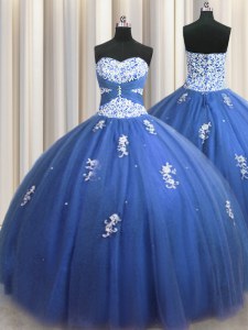 Pretty Tulle Sleeveless Floor Length Quinceanera Gown and Beading and Appliques