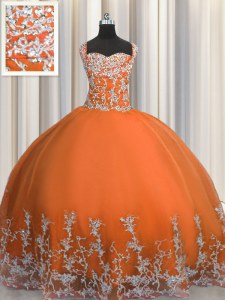 Best Selling Orange Red Sleeveless Floor Length Beading and Appliques Lace Up Vestidos de Quinceanera