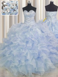 Light Blue Sleeveless Beading and Ruffles Floor Length Sweet 16 Dresses