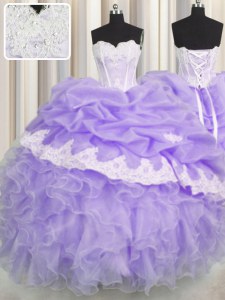 Pick Ups Floor Length Ball Gowns Sleeveless Lavender Quinceanera Dresses Lace Up