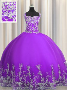 Noble Sleeveless Lace Up Floor Length Beading and Appliques Ball Gown Prom Dress